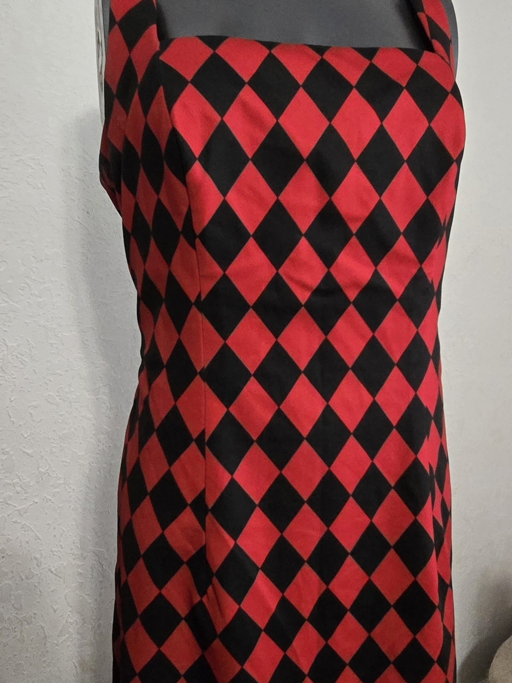 Gail McInnis Productions Red Black Harlequin Diamond Pattern Dress